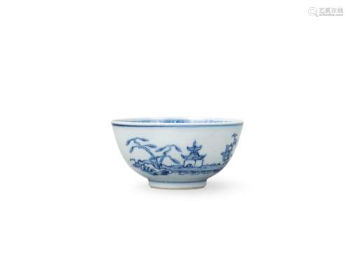 康熙早期 青花山水碗 瓷器
