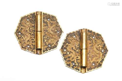 PAIR OF IMPERIAL CHINESE GILT BRONZE DRAGON HINGES