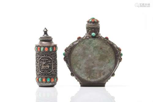 TWO CHINESE MONGOLIAN SILVER SNUFF BOTTLES
