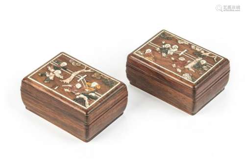 TWO CHINESE MIXED INLAID HARDWOOD BOXES