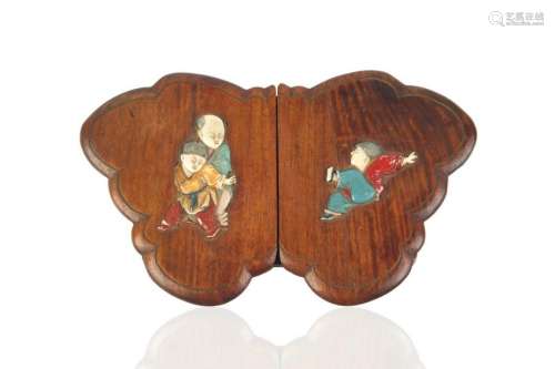 WOOD CARVED BUTTERFLY SHAPED BOX WITH INLAID COVER
