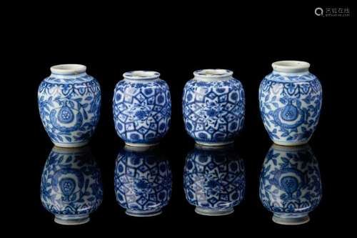 TWO PAIRS OF CHINESE BLUE & WHITE MINIATURE VASES