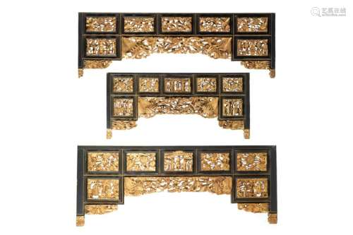 THREE CANTON CARVED GILTWOOD DECORATIVE FRIEZES