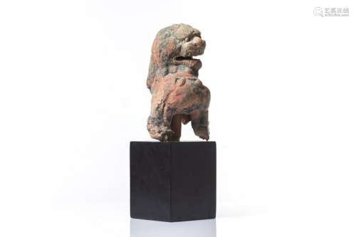 CHINESE TERRACOTTA LION FIGURE FRAGMENT ON STAND