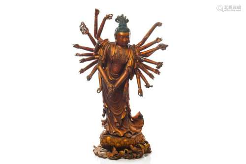 GILT LACQUERED WOOD TWENTY-FOUR ARMED GUANYIN