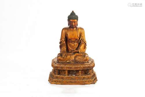 GILT LACQUERED WOOD BUDDHA ON STAND
