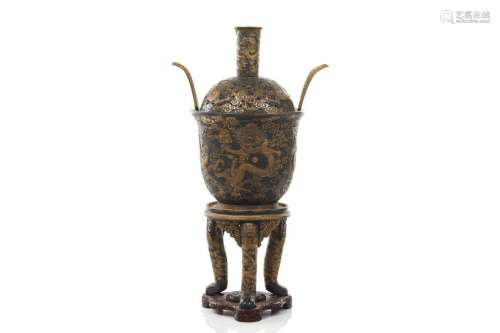 RARE LARGE GILT BRONZE IMITATION PORCELAIN CENSER