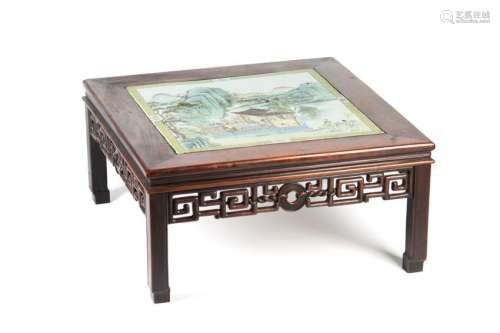 SQUARE LOW TABLE INSET WITH FAMILLE ROSE PLAQUE