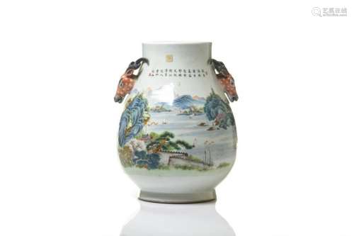 CHINESE ENAMEL PAINTED PORCELAIN DEER HU VASE