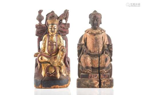 TWO GILT LACQUERED WOOD CARVED FIGURES