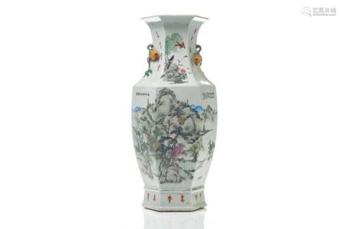 HEXAGONAL FAMILLE ROSE PORCELAIN VASE