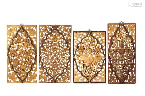 FOUR GILTWOOD OPENWORK CARVED PANELS