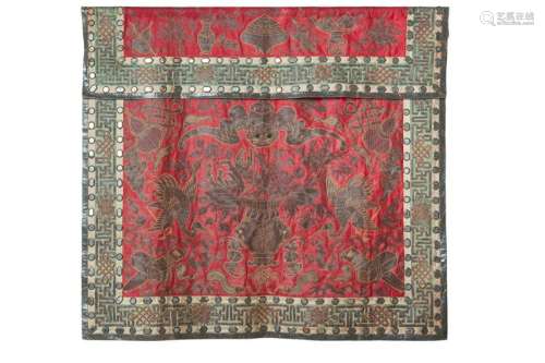 RED GROUND CHINESE SILK EMBROIDERED ALTAR CLOTH