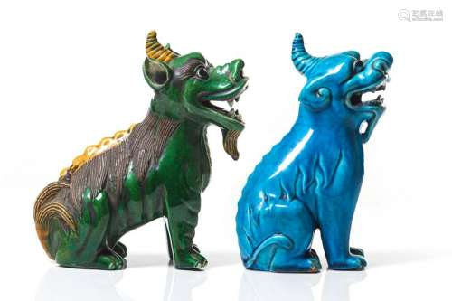 TWO CHINESE SANCAI GLAZED FU LION FIGURE