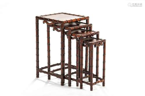 SET OF FOUR CHINESE FAUX BAMBOO NESTING TABLES