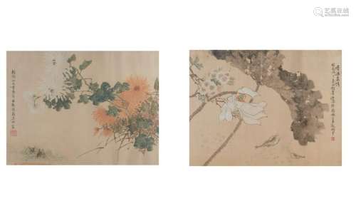 FU YU'AN (1850-1916), TWO INK PAINTINGS ON SILK