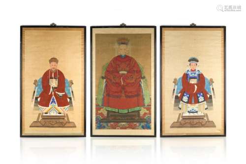 THREE FRAMED CHINESE ANCESTRAL PORTRAITS