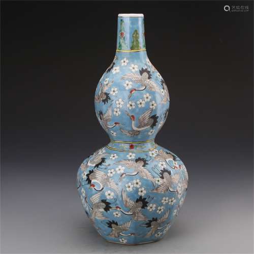 A Chinese Famille-Rose Porcelain Double Gourd Vase