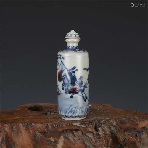 A Chinese Iron-Red Glazed Blue and White Porcelain Snuff Bottle