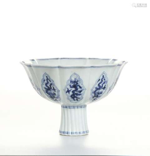 Chinese Blue and White Stem Lobed Bowl