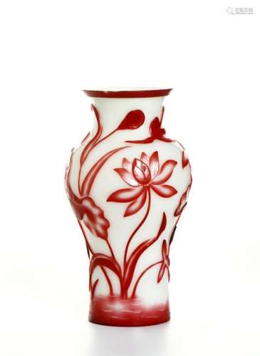 Chinese Overlay Glass Baluster Vase