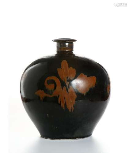 Russet Splashed Black Glazed Truncated Meiping