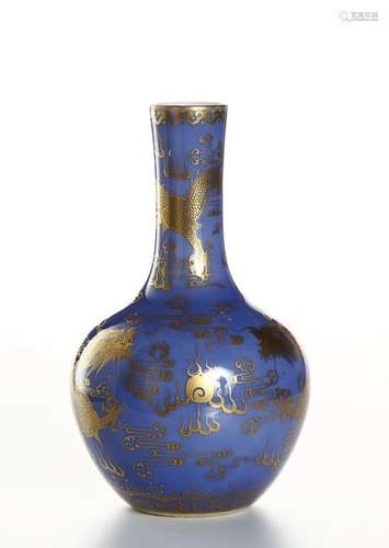 Chinese Blue-Glazed Gilt-Decorated Bottle Vase