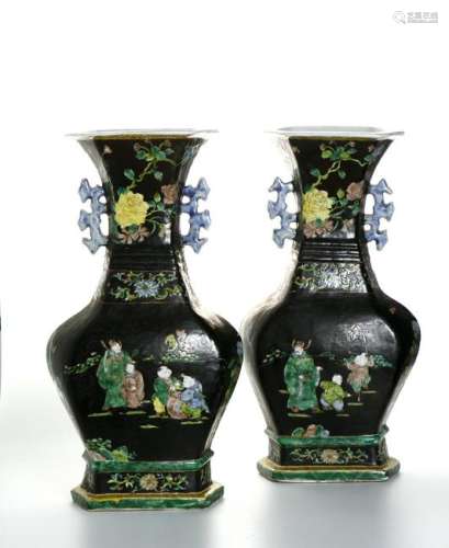 Pair of Chinese Famille Noir Vases