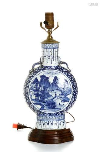 Chinese Blue and White Moonflask Converted Lamp