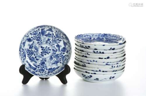 12 Chinese Blue and White Lobed Dishes