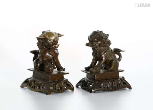 Pair of Chinese Bronze Buddhist Lions