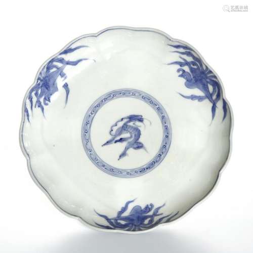Chinese Blue and White Mallow-Form Dish