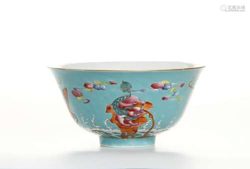 Chinese Turquoise-Ground Famille Rose Bowl