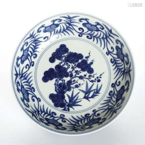 Chinese Blue and White 'Three Friends' Dish