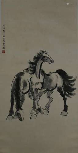 Chinese Scroll Painting of Horses