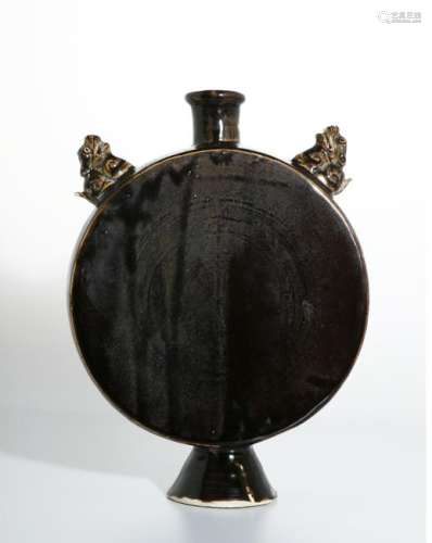 Rare Chinese Black Glazed Ding Ware Moon Flask