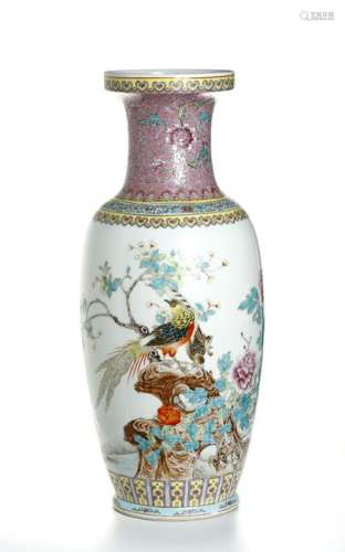 Chinese Famille Rose Rouleau Vase