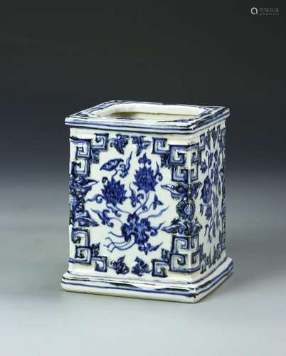 Chinese Blue and White Square Brushpot