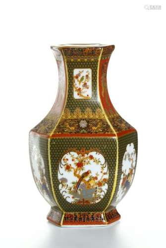Chinese Famille Rose Hexagonal Vase
