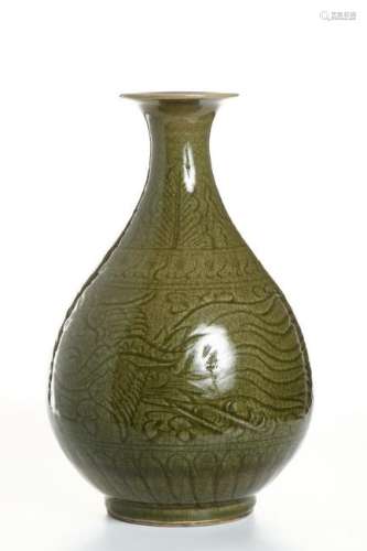 Chinese Carved Longquan Celadon-Glazed Vase