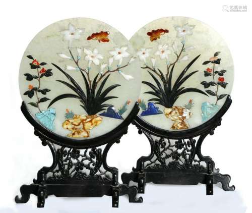 Pair of Chinese White Jade Table Screens