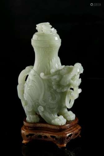 Chinese Jade 'Mythical Beast' Vase