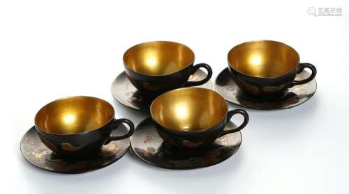 Chinese Black Lacquer Tea Set