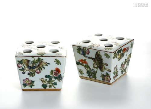 Pair of Chinese Famille Rose Brushpots