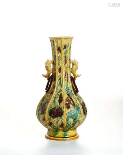 Chinese Famille Jaune Bottle Vase