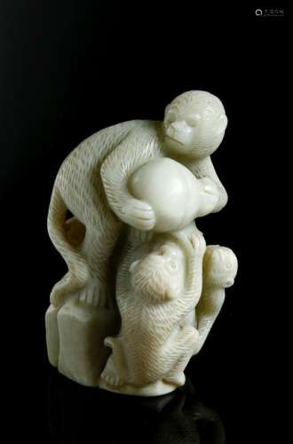 Chinese Pale Celadon Jade Figure of Monkeys