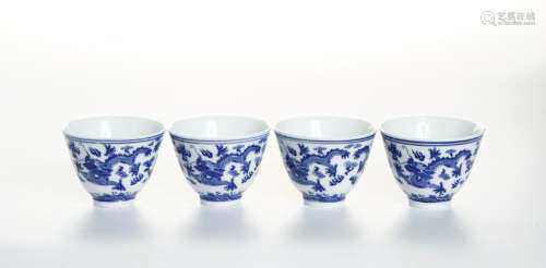 Chinese Four Blue and White Cups