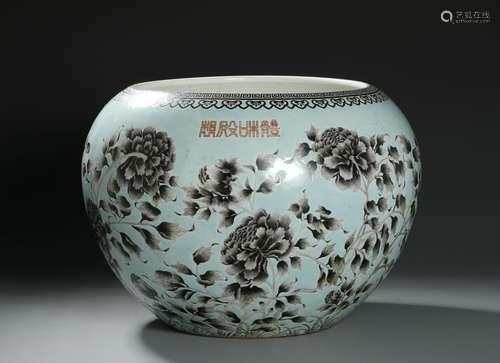 Large Grisaille DecoratedÂ Turquoise Ground Jar