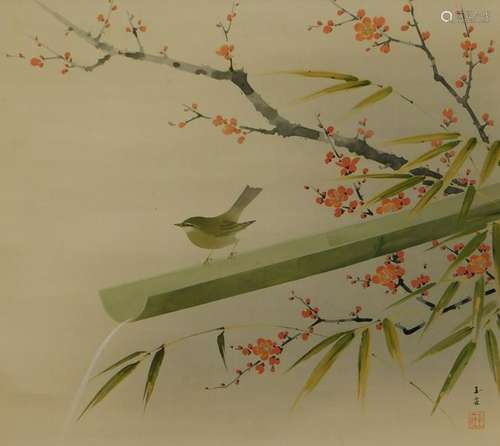 Japanese Bird and Flower Hanging Wall Scroll