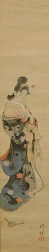 Japanese Geisha Girl Hanging Wall Scroll Painting